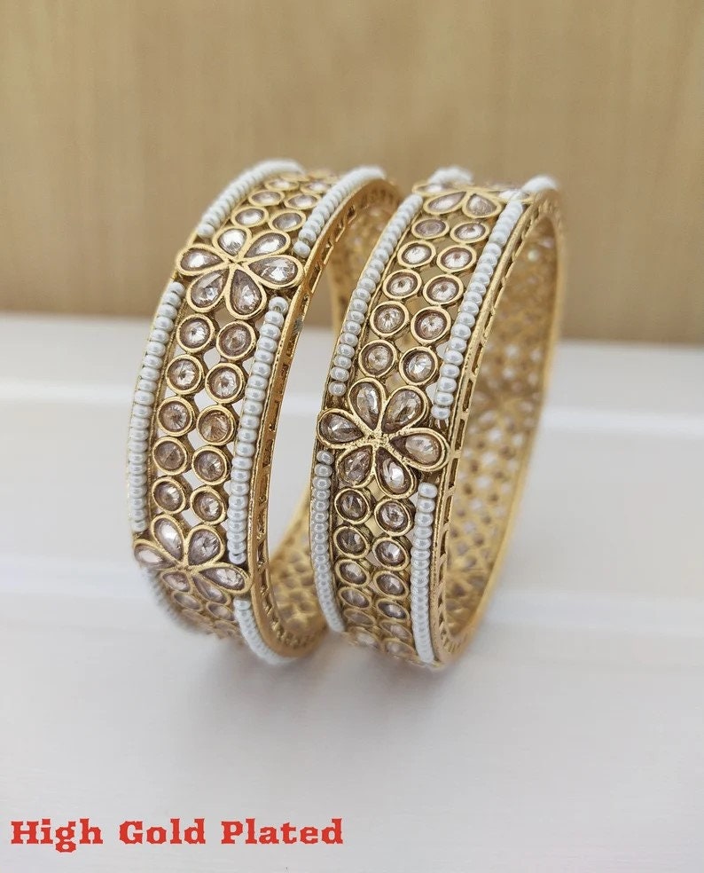 2 Piece Indian Bangle Ethnic Gold Polish Traditional Bangles Party Wear Bangles Indian Jewelry