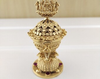 God Laxmi Gold Plated Kumkum Dabbi Indian Jewelry Gold Plated Sindoor Dabbies Laxmi Temple Kumkum box/Wedding Gift/Pooja Accessory /