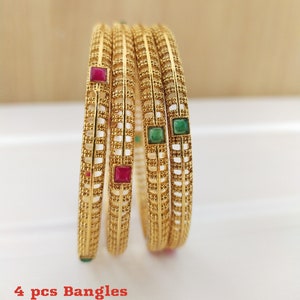 4 Piece Bangles Indian Jewellery Designer Bangle Ruby Green Stones Handmade Jewellery Ethnic gold plated wedding 4 Piece Bangles Jewellery