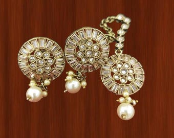 Mehandi Polish Handmade Indian Antique Tops Tika Set: Bollywood Wedding Indian Jewelry