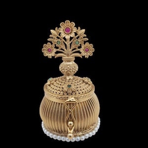 Indische vergoldete Sindor Box/Kumkum Box/Hochzeitsgeschenk/Pooja Accessoire/Kumkum und Kurkuma/indische Hochzeit/indischer Geschenkschmuck