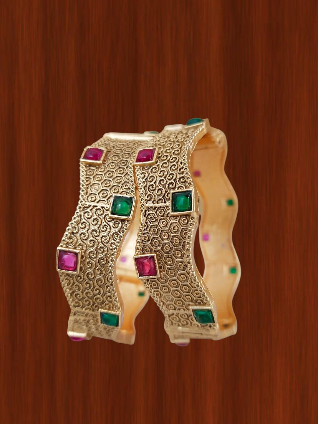 Ruby Greenstone Handmade Indian Bangles: Ruby Green Stone, Gold Plated, Set of 2 - Etsy