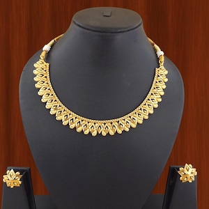 Indian Handmade Jewelry, Indian fashion Jewelry Necklace Set Earrings, Party wear Necklace Set Bollywood Ethnic Indian Gold Plated Necklace