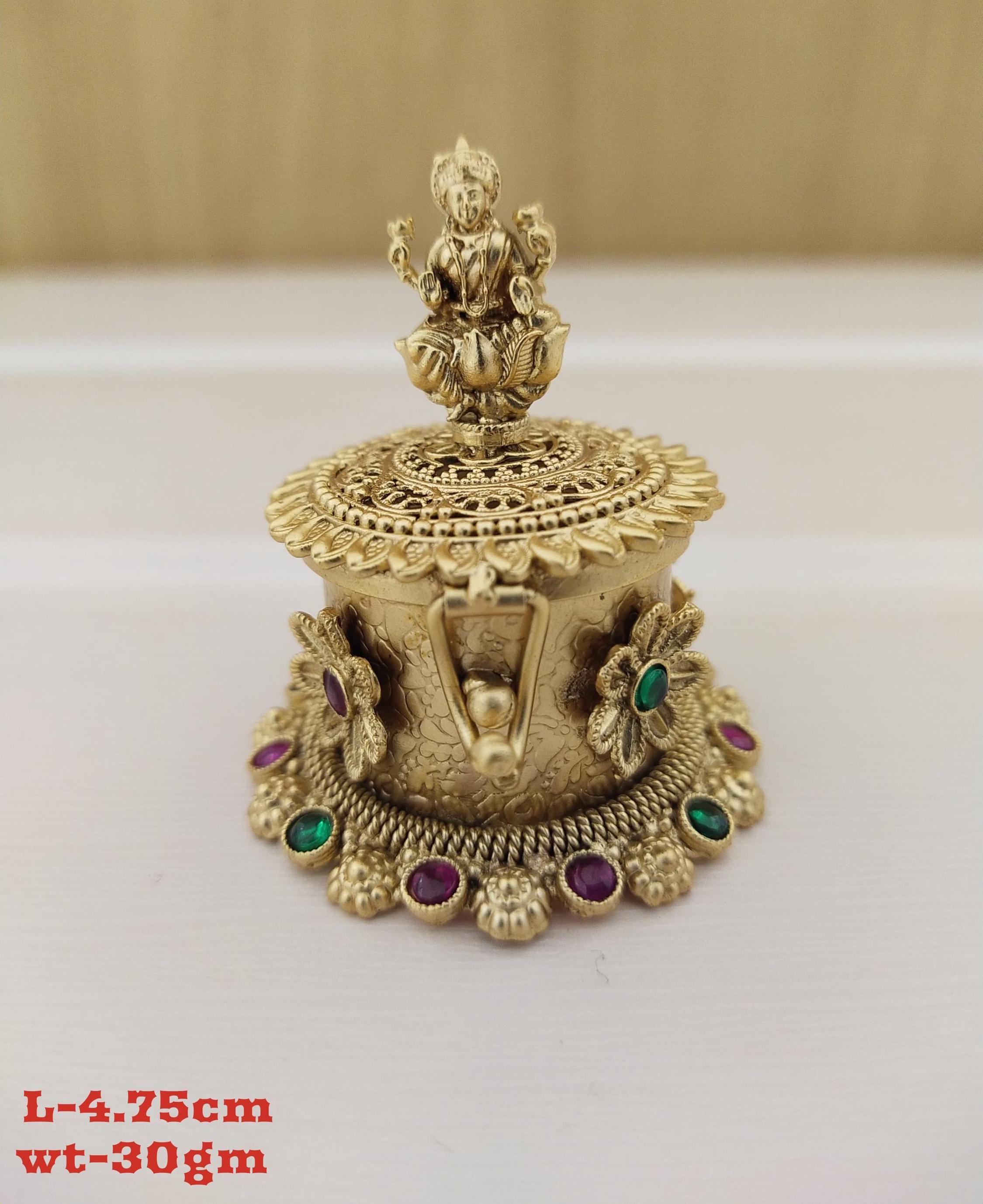 God Laxmi Gold Plated Kumkum Dabbi Indian Jewelry Gold Plated Sidoor Dabbies God Laxmi Sindoor box/Wedding Gift/Pooja Accessory