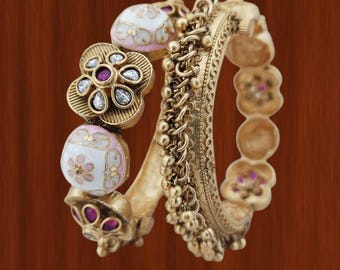 Bangles Indian Jewellery Designer Bangle Ruby Green Stones Handmade Jewellery Ethnic gold plated wedding 2 Piece Bangles Jewellery