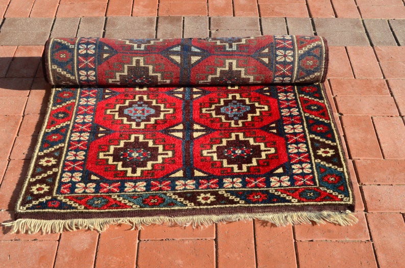 Red runner, Oriental rug, Rug runner, Organic wool rug, Tribal Runner rug, Hallway rug, Corridor rug Blue Red rug,Home Decor.3.18x10.00ft image 10