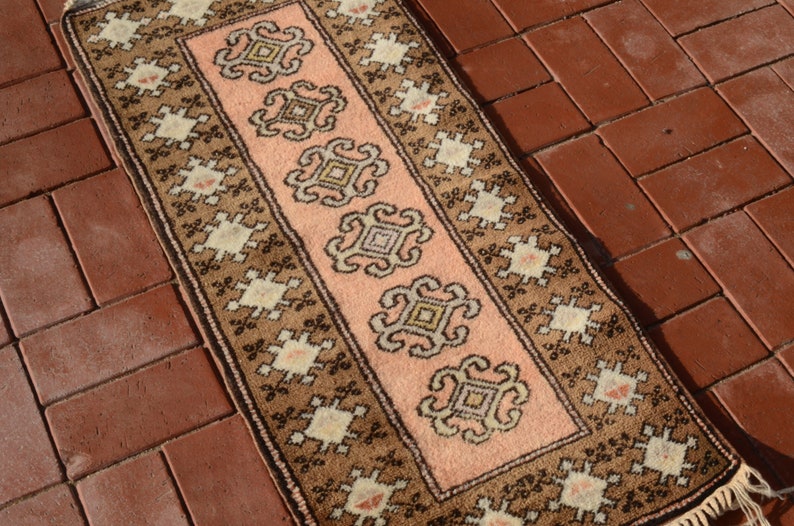 Fireplace rug Handmade rug Turkish carpet Naturel Wool Carpet 1.65x3.60ft Entry rug Soft Pink rug Oushak rug Bedside rug Boho rug