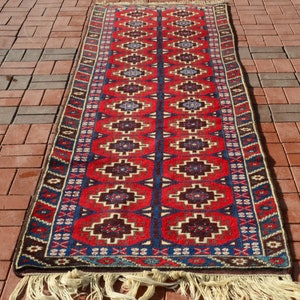 Red runner, Oriental rug, Rug runner, Organic wool rug, Tribal Runner rug, Hallway rug, Corridor rug Blue Red rug,Home Decor.3.18x10.00ft image 1