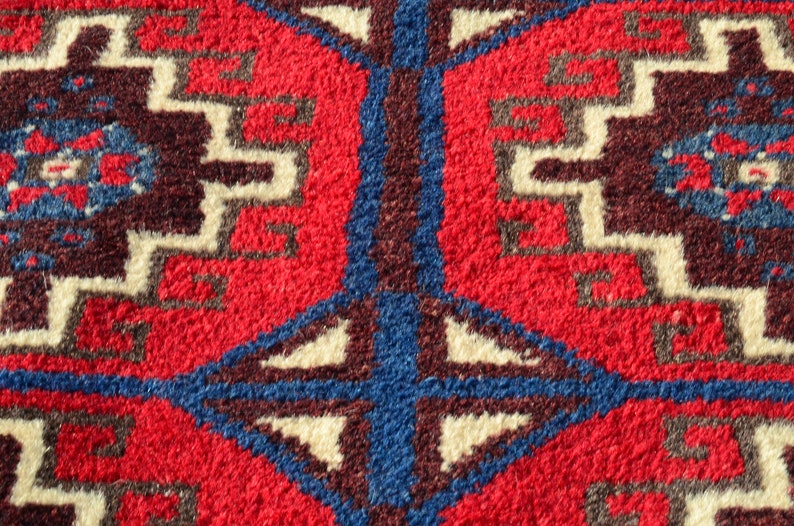 Red runner, Oriental rug, Rug runner, Organic wool rug, Tribal Runner rug, Hallway rug, Corridor rug Blue Red rug,Home Decor.3.18x10.00ft image 4