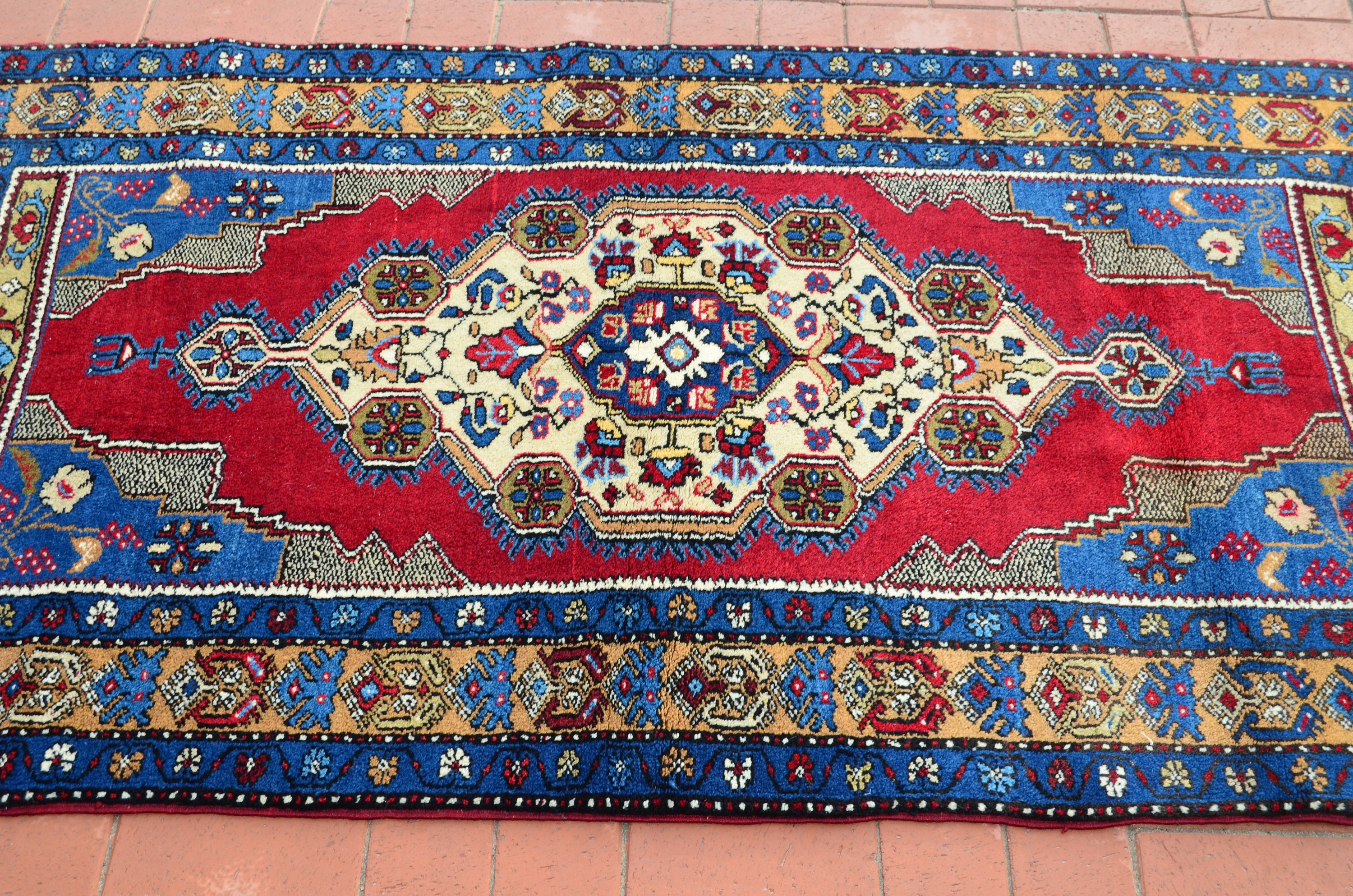 Oushak Carpet, Blue Turkish Rug, Oriental Kitchen Rug, Unique Carpet