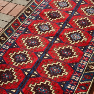 Red runner, Oriental rug, Rug runner, Organic wool rug, Tribal Runner rug, Hallway rug, Corridor rug Blue Red rug,Home Decor.3.18x10.00ft image 2