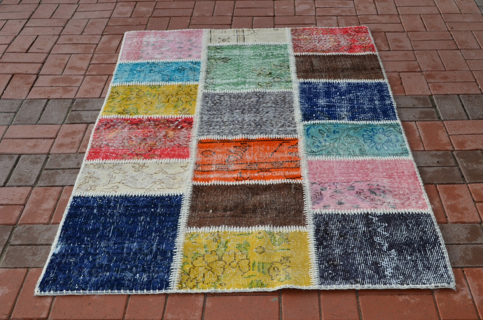 Türkischer Teppich Mehrfarbiger Patchwork Teppich Oushak | Etsy
