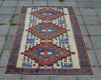 Turkish rug, Area rug, Boho Decor rug, Beige Oushak rug,  Organic Wool rug, Vintage rug, Livingroom rug, Oriental rug, Home Decor3.28x5.60ft