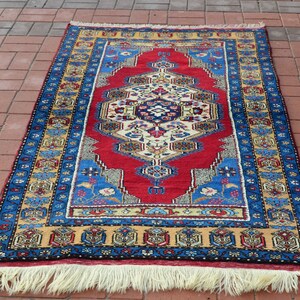 Oushak carpet, Blue Turkish rug, Oriental Kitchen rug, Unique carpet ,Handmade Area rug,  Fine Quality rug,  Anatolian Wool rug 3.60x6.50ft