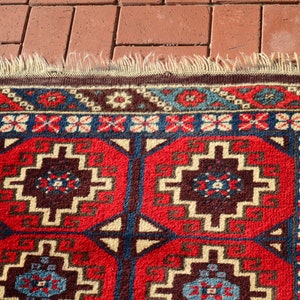 Red runner, Oriental rug, Rug runner, Organic wool rug, Tribal Runner rug, Hallway rug, Corridor rug Blue Red rug,Home Decor.3.18x10.00ft image 7