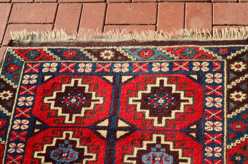 Red runner, Oriental rug, Rug runner, Organic wool rug, Tribal Runner rug, Hallway rug, Corridor rug Blue Red rug,Home Decor.3.18x10.00ft image 7