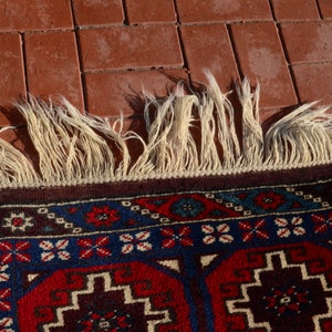 Red runner, Oriental rug, Rug runner, Organic wool rug, Tribal Runner rug, Hallway rug, Corridor rug Blue Red rug,Home Decor.3.18x10.00ft image 6