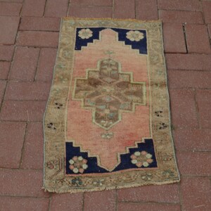 Tapis vintage délavé, tapis Oushak, tapis Boho, petit tapis rose, tapis en laine biologique, tapis turc fait main, tapis oriental, tapis de salle de bains 1.54x2.99ft