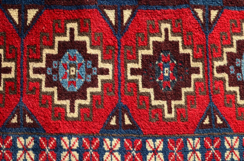 Red runner, Oriental rug, Rug runner, Organic wool rug, Tribal Runner rug, Hallway rug, Corridor rug Blue Red rug,Home Decor.3.18x10.00ft image 9