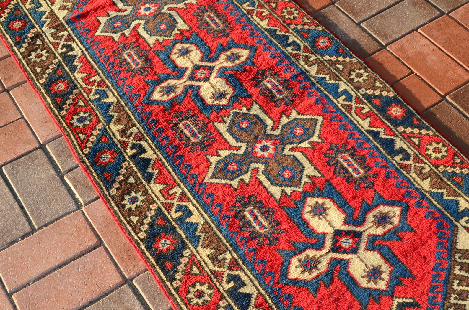 Runner Rug Red Blue Rug Handmade Carpet Enty Rug Boho Rug Etsy UK