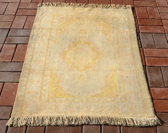 Vintage rug, Turkish rug, Unique rug, Handmade rug, Oushak rug, Cotton rug, Anatolian rug, Medallion rug, Home Decor rug, 2.82x4.26ft