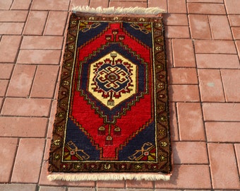 Small Handmade rug, Vintage rug, Red Oushak rug, Bohemian rug, Turkish carpet, Kidsroom rug, Boho rug, Bathroom rug,Unique carpet1.60x3.30ft