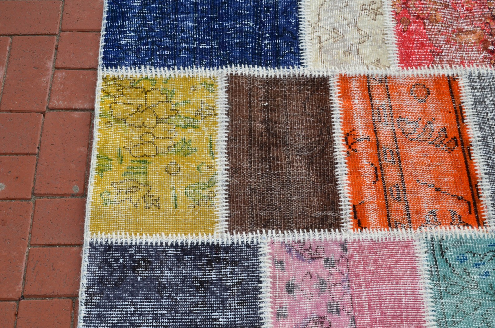 Türkischer Teppich Mehrfarbiger Patchwork Teppich Oushak | Etsy