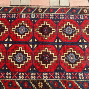 Red runner, Oriental rug, Rug runner, Organic wool rug, Tribal Runner rug, Hallway rug, Corridor rug Blue Red rug,Home Decor.3.18x10.00ft image 8