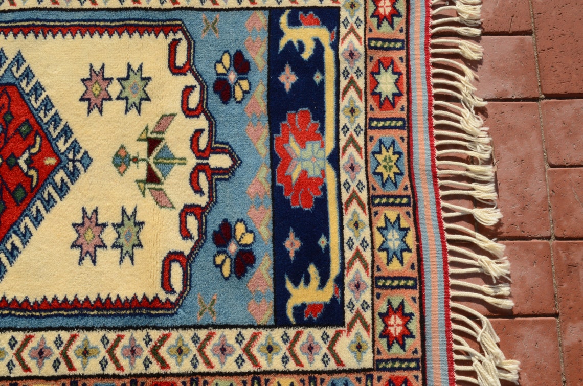 Geometrischer Teppich Kleiner Blauer Teppich Vintage | Etsy