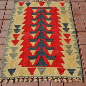 3x5 Turkish Red Kilim rug, Nomad Kilim, Boho Decor kilim, Anatolian Kilim rug, Bedroom Kilim rug, Handmade Kilim, Home gift  2.50x4.17ft