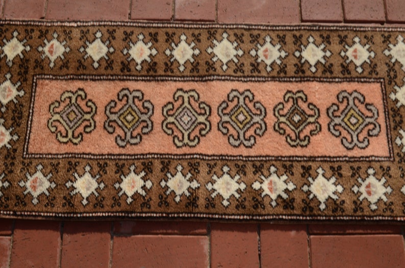 Fireplace rug Handmade rug Turkish carpet Naturel Wool Carpet 1.65x3.60ft Entry rug Soft Pink rug Oushak rug Bedside rug Boho rug