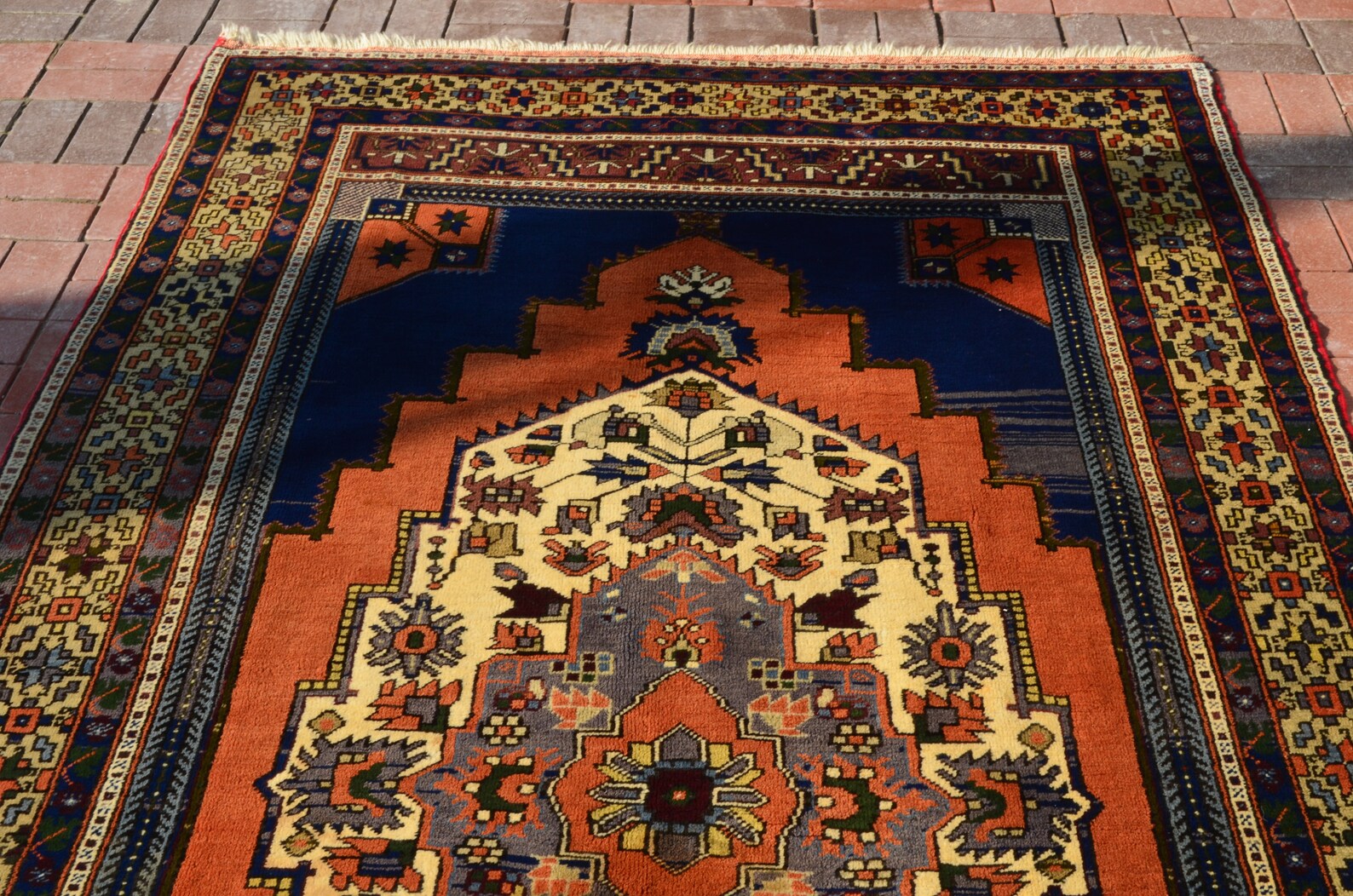 Oversize rug Navy Blue Orange rug Handmade rug Livingroom | Etsy