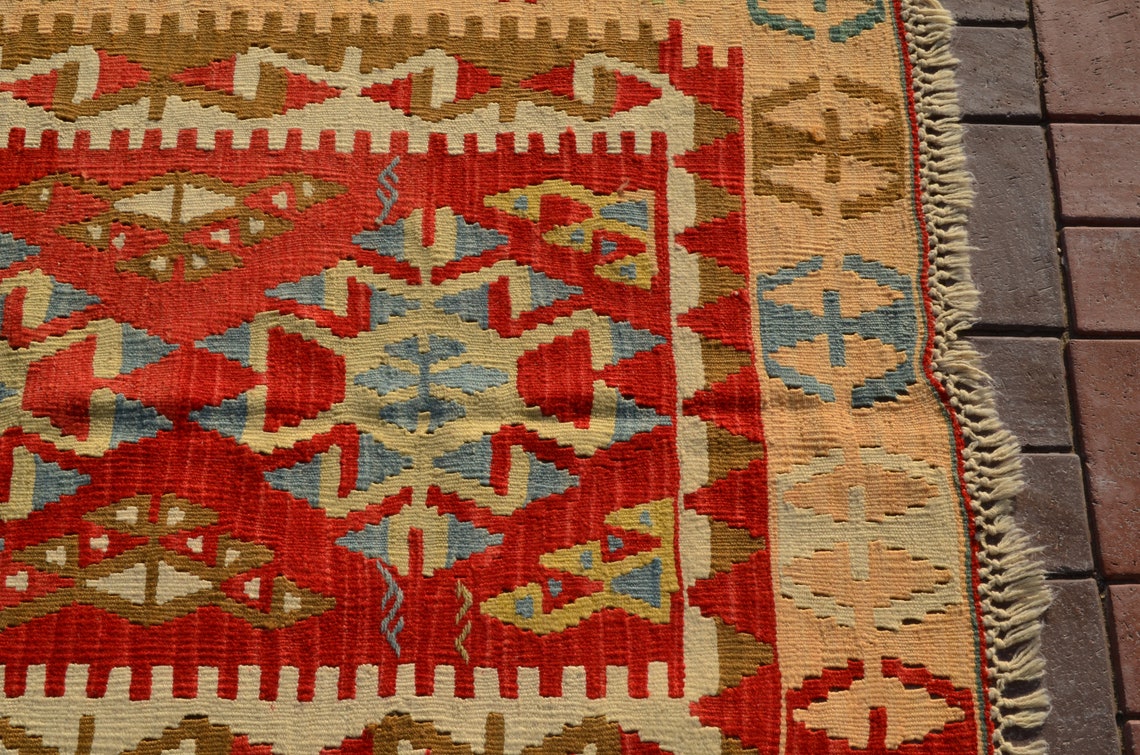 Orange Kilim Turkish Kilim Oriental Kilim Rug Bedroom Rug Etsy UK