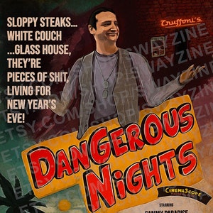 Dangerous Nights - filmposter in jaren 50 - geïnspireerd door I Think You Should Leave, Sloppy Steaks