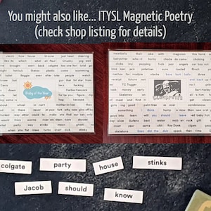 May include: A set of magnetic poetry words on a white background. The words are in a variety of colors and fonts. The words include "colgate", "party", "house", "stinks", "Jacob", "should", "know", and "Baby of the Year".