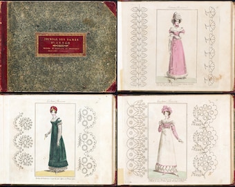 Modes et dessins de broderie : Embroidery styles and designs - Vintage French Embroidery patterns, French Fashion, 1818, PDF