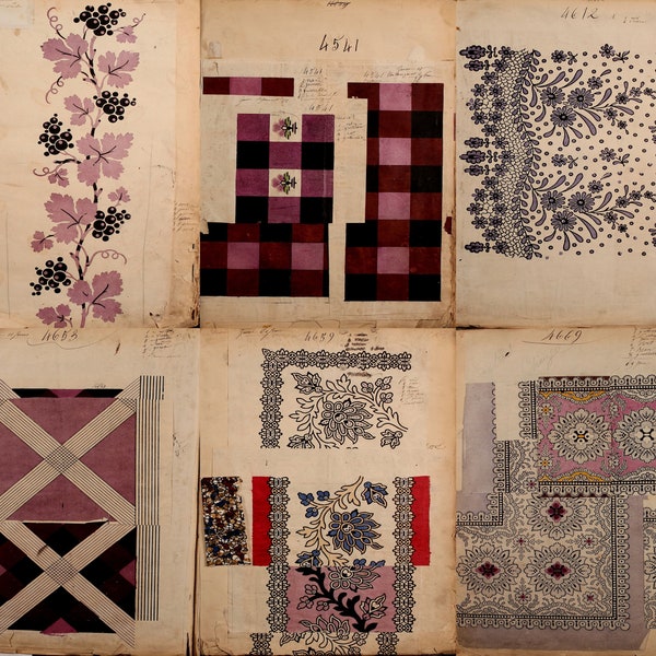 Vintage French textiles sample book 1863 by Maison Robert, firm, Paris; Ducroquet, Victor, PDF format.