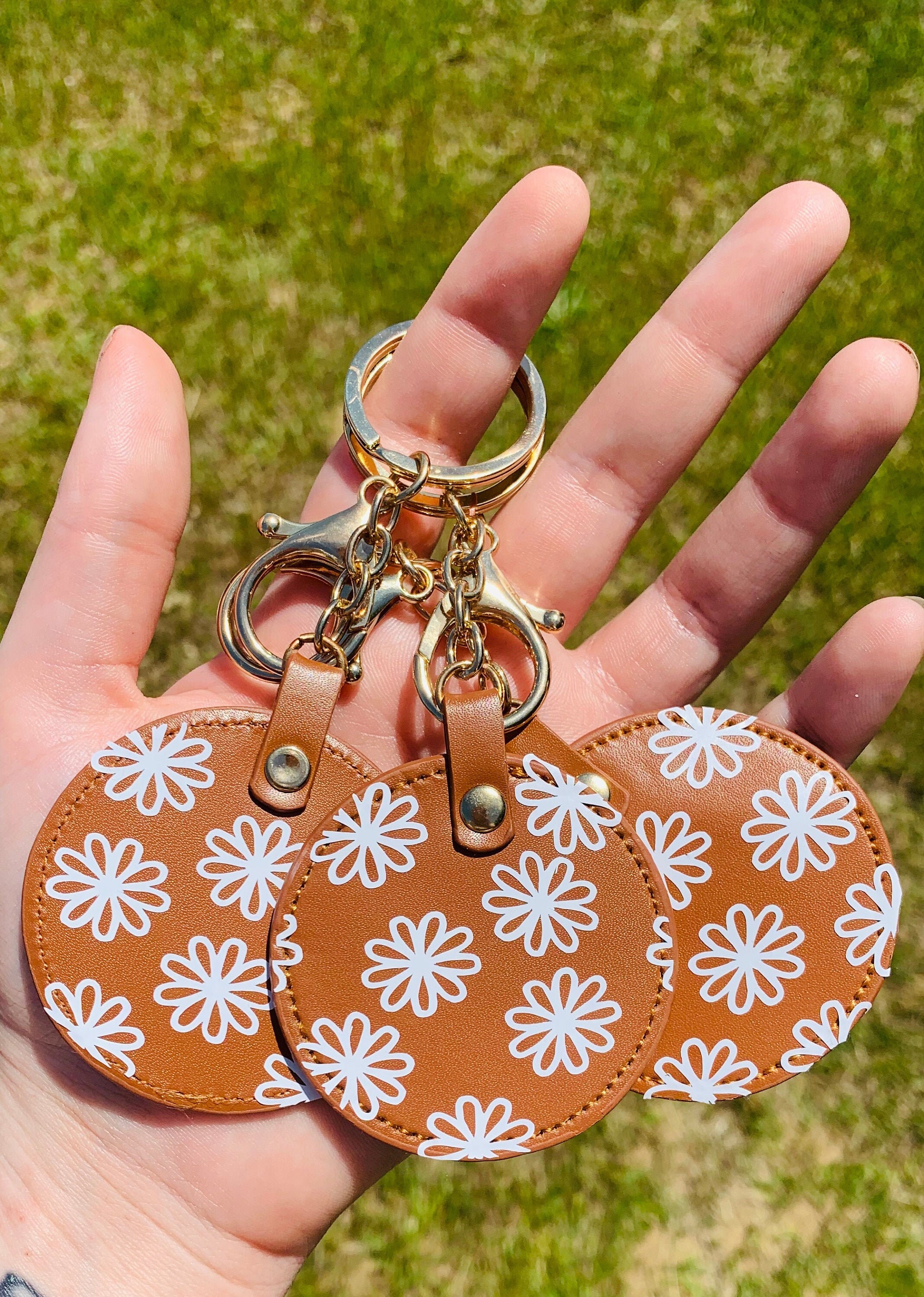 Leather keychain flower keychain BOHO keychain gift for Etsy