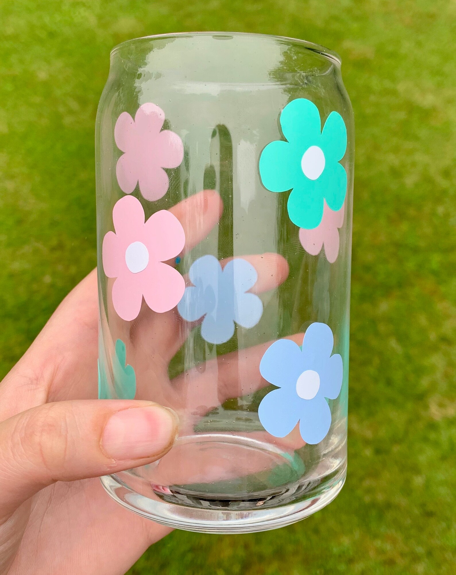 Retro daisy glass gift for her iced coffee mug iced coffee Etsy
