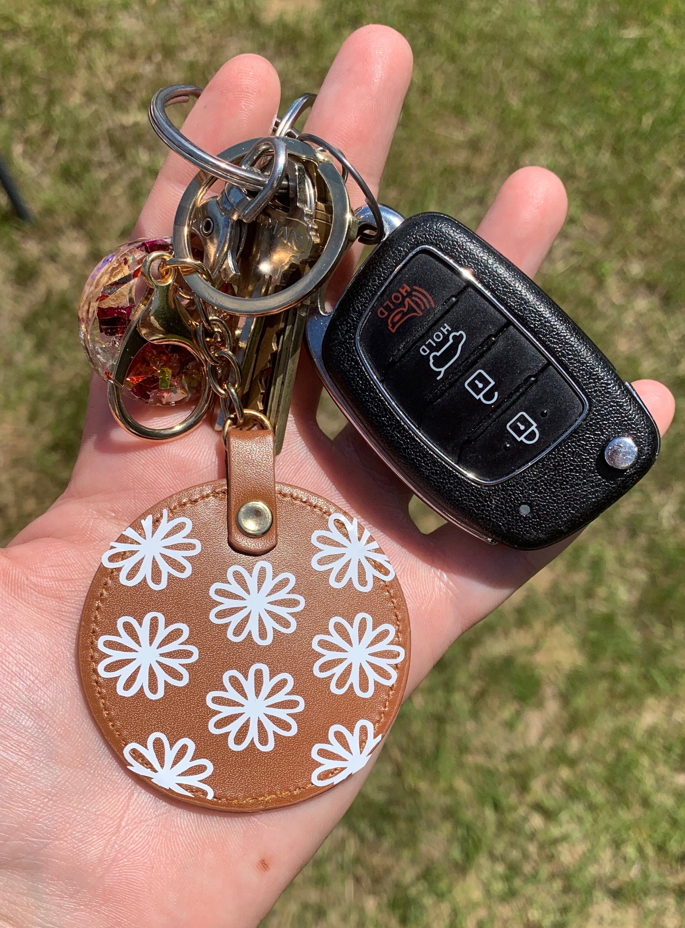 Leather keychain flower keychain BOHO keychain gift for Etsy