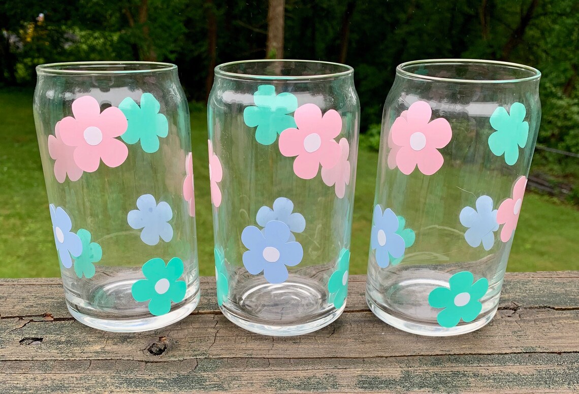 Retro daisy glass gift for her iced coffee mug iced coffee Etsy