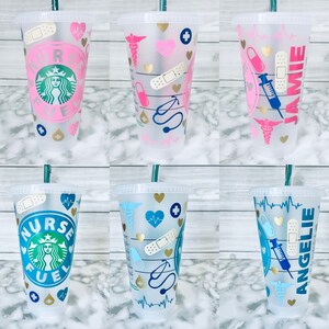 NURSE FUEL Reusable Starbucks Cup | Pink OR Blue | Venti Cold Cup 24oz | Personalized