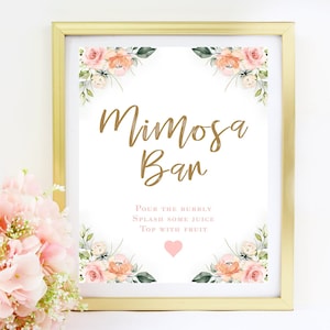 Mimosa Bar Sign Download, Printable Bubbly Mimosa Sign, Watercolor Champagne Bar Sign, Mimosa Brunch, NOT EDITABLE Instant Download,GD01