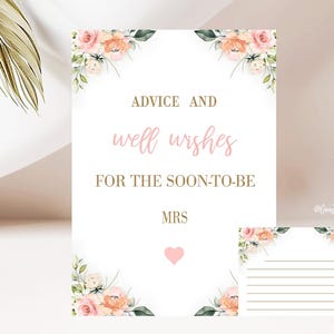 Conseils et meilleurs voeux pour la future mariée signe et cartes de vœux, jeu de douche nuptiale imprimable, floral fard à joues, téléchargement immédiat non MODifiable, GD01