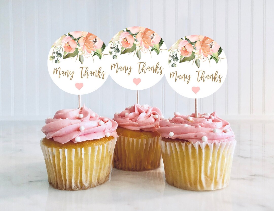 Many Toppers Floral Many Thanks Cupcake Toppers, Printable Bridal Shower Cupcake ...