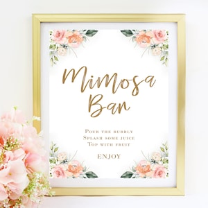 Minimalist Momosa Bar Sign, printable bridal shower Mimosa Bar Sign, blush baby shower Mimosa bar sign,  NOT EDITABLE Instant Download, GD01