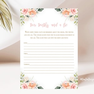 Printable bridal shower game, Two truths and a lie, wedding shower game, hen party sign, Bachelorette  NOT EDITABLE Instant Download,GD01