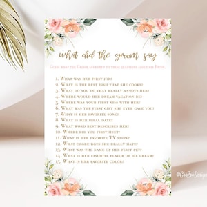 Printable What did the groom say fun bridal shower games, wedding shower word game, Bachelorette party,  NOT EDITABLE Instant Download,GD01