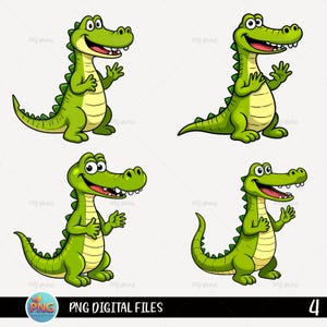 Paquete de sublimación PNG de caimán lindo, imágenes prediseñadas de caimán de dibujos animados, diseños de reptiles, descarga digital, gráficos para niños