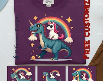 Pacchetto di clipart PNG di dinosauri e unicorni: design di occhiali da sole arcobaleno (download digitale)